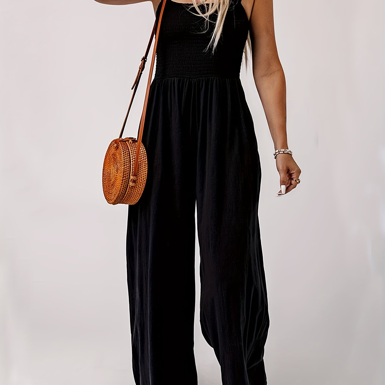 Solid Wide Leg Jumpsuit with Suspender | Women's Clothing