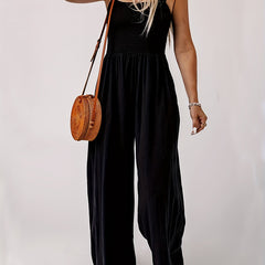 Solid Wide Leg Jumpsuit with Suspender | Women's Clothing