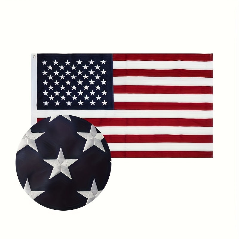 American Flag With Embroidered Stars And Brass Grommets