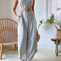 Solid Spaghetti Wide Leg Jumpsuit Backless Sleeveless Casual Summer Jumpsuit