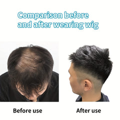 Men's High Top Fade Wig Natural Short Human Hair Toupee Clip