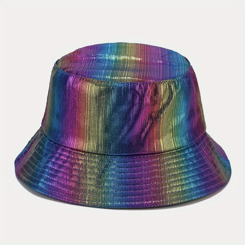 Hip Hop Laser Bucket Hat PU Leather Waterproof Basin Hat
