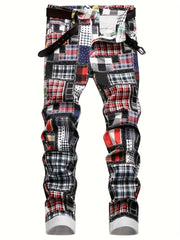 Men's Retro Slim Fit Cotton Jeans Distressed Straight Leg Denim Pants