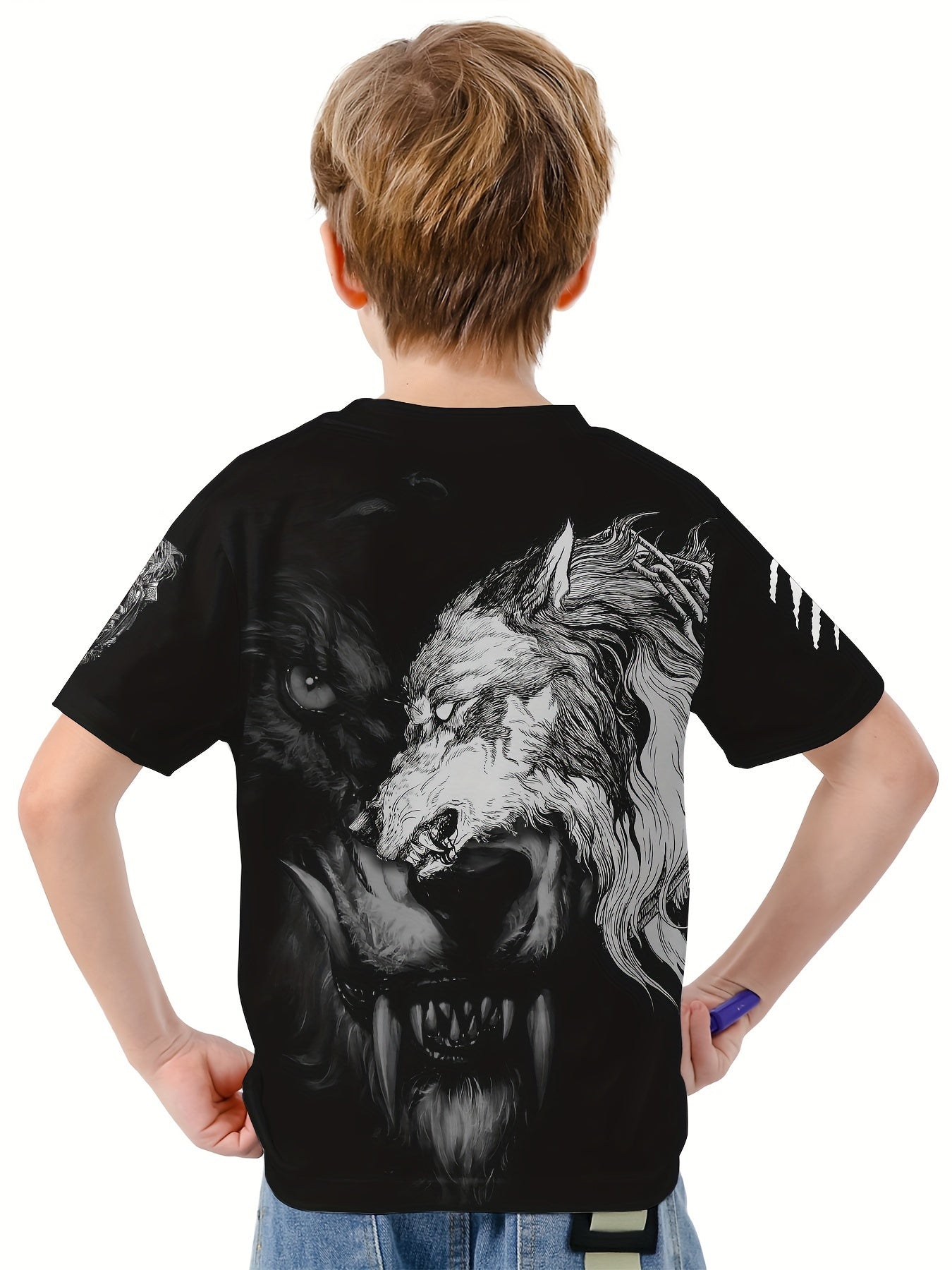 Wolf Print Kids Vitality T shirt Boys Summer Lightweight Casual Top