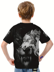 Wolf Print Kids Vitality T shirt Boys Summer Lightweight Casual Top