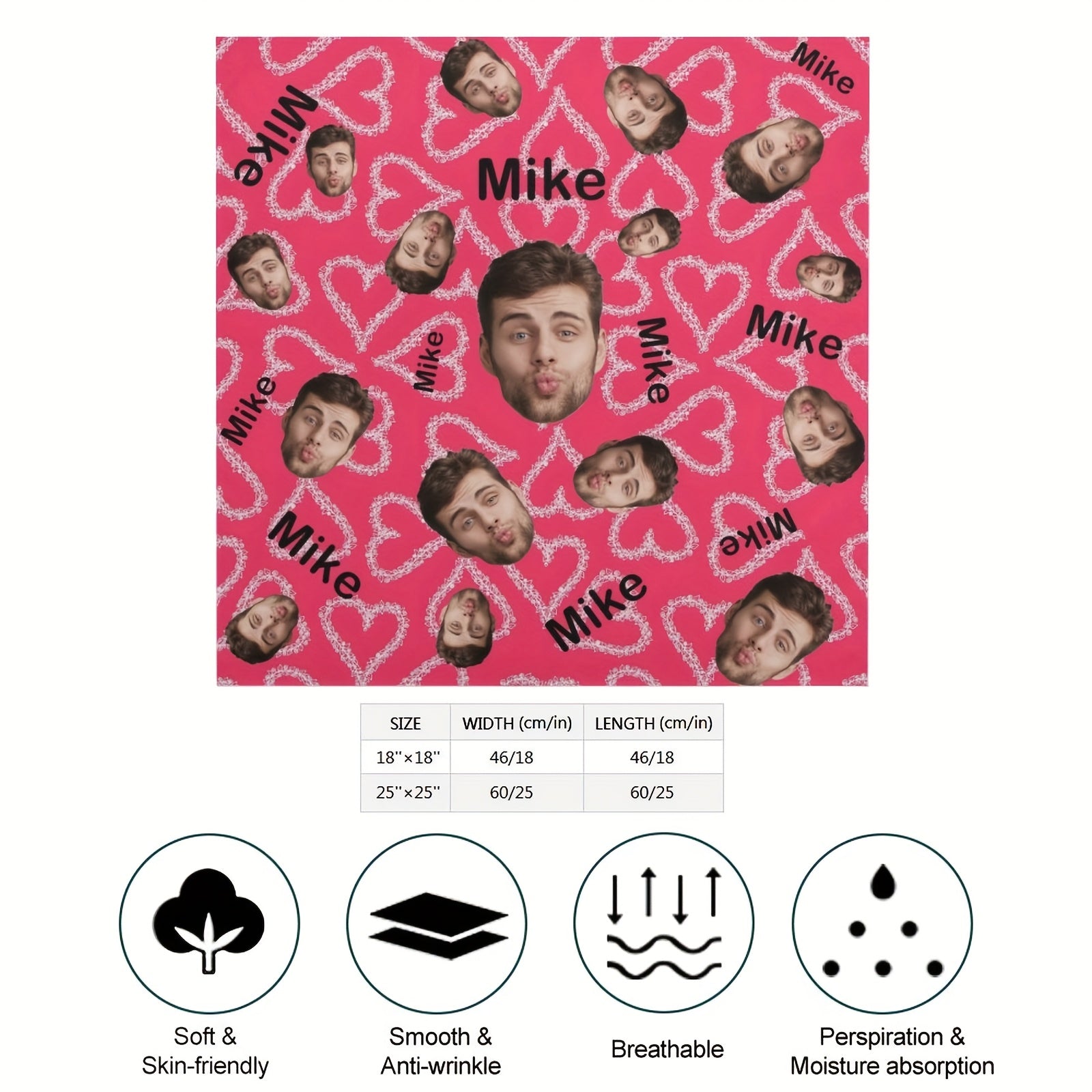 Personalized Custom Photo Square Scarf Bandanas Soft Scarf