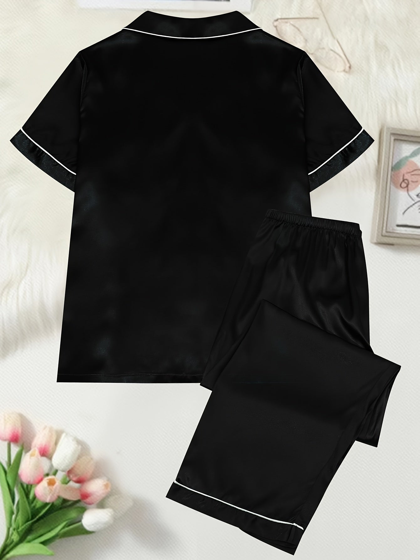 6 Pack Plus Size Pajamas Set Women's Plus Contrast Binding Short Sleeve