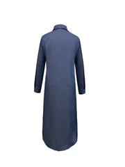 Casual Denim Dress Women's Plus Long Sleeve Turn Down Collar