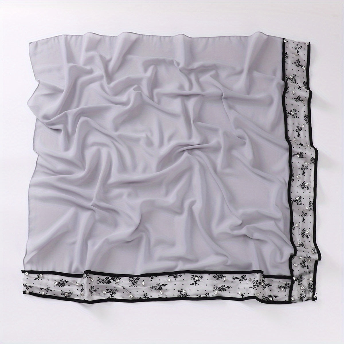 Chiffon Square Scarf Faux Pearl Decor Lace Hijab Solid Head Wrap