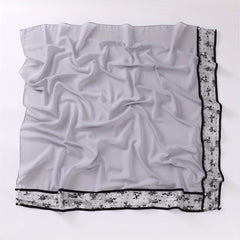Chiffon Square Scarf Faux Pearl Decor Lace Hijab Solid Head Wrap