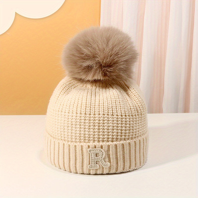 Kids Winter Knit Beanie Hat with Letter Label