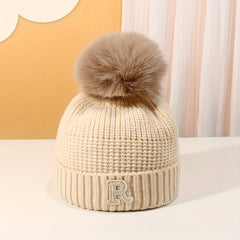 Kids Winter Knit Beanie Hat with Letter Label