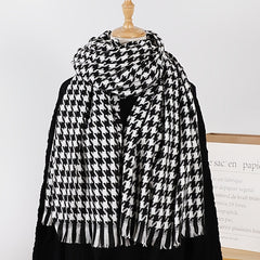 Women's Winter Houndstooth Plaid Wool Scarf