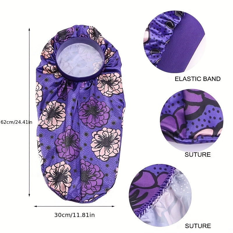 Boho Print Satin Sleep Cap Long Hair Silk Bonnet Elastic Band