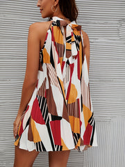 Geo Print Pleated Dress Tie Back Sleeveless Dress Women's Clothing