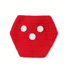 2pcs Boys Mouse Polka Dot Knit Hat Underwear Bottoms Wool Photography Suit