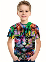 Boy's Colorful Cat 3D Graphic T-shirt Short Sleeve Tee Kid's Clothing