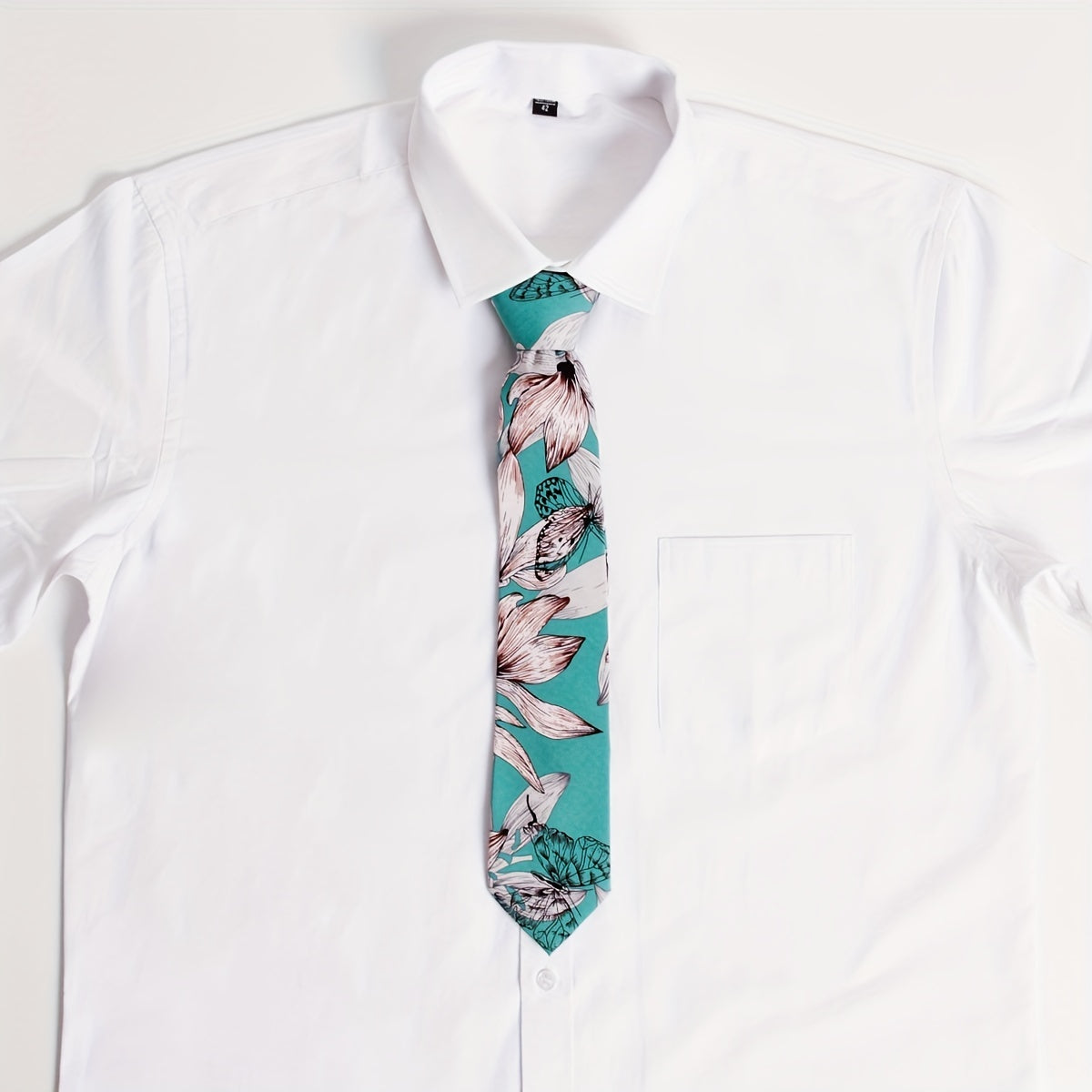 Green Floral Print Unisex Tie Casual Shirt Bow Tie