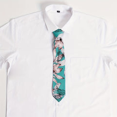 Green Floral Print Unisex Tie Casual Shirt Bow Tie