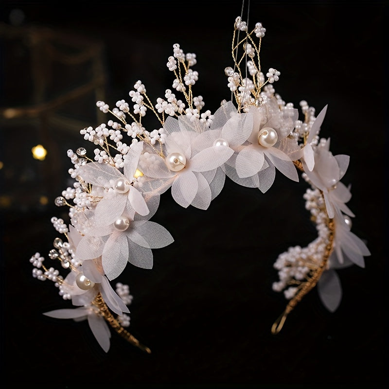 Faux Pearl Flower Headband Floral Hair Band Women's Accessories