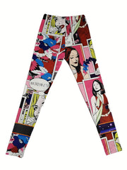 Comic Print Leggings Casual Sporty Skinny Leggings