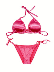 Strappy Lingerie Set Halter Bra & Bikini Panties Women's Sexy