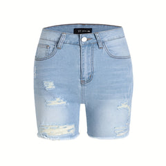 Casual Denim Shorts Women's Washed Ripped Fringe Trim Shorts