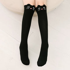Girls Cartoon Cat Knee High Socks Breathable Comfy Stockings for Spring Autumn