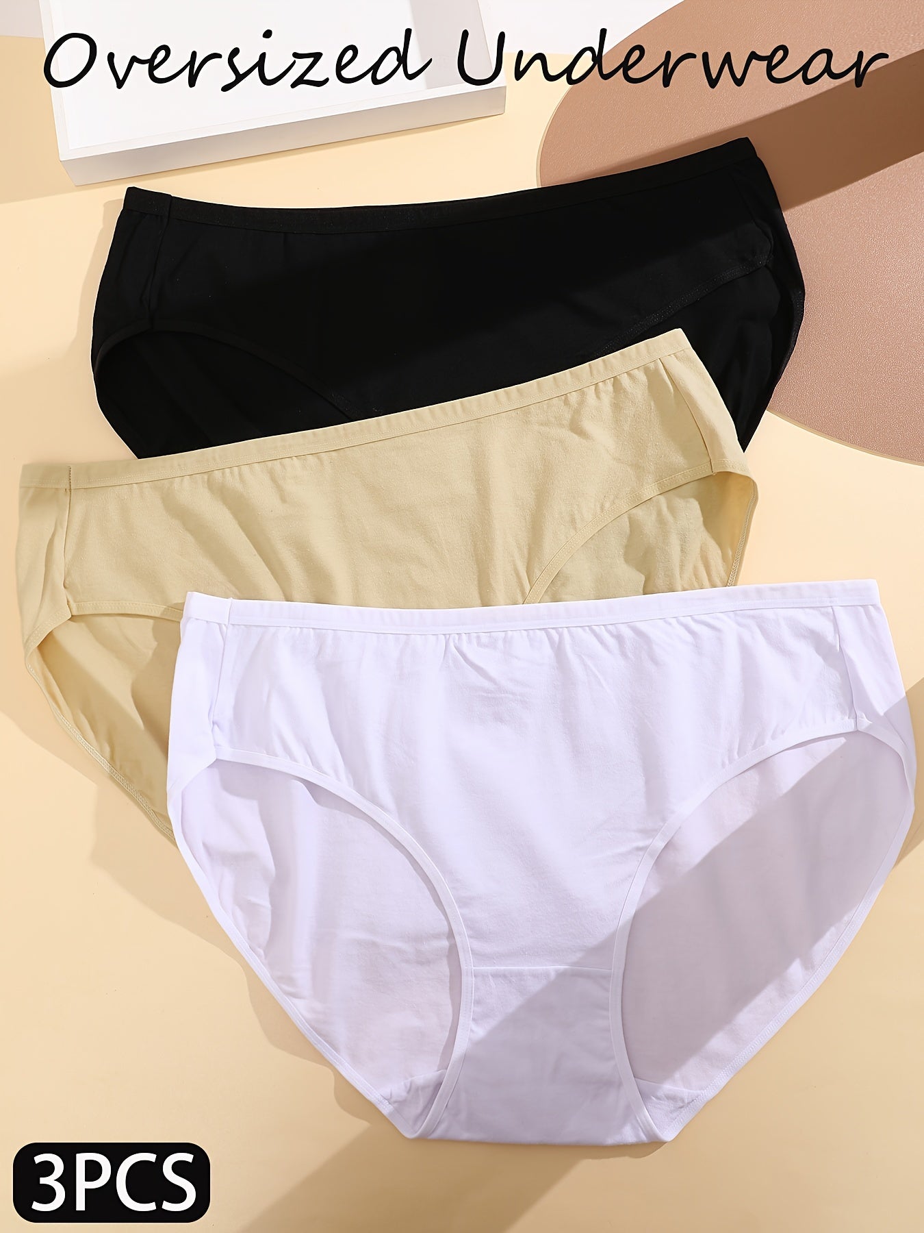 3 Pack Plus Size Basic Panties Set Women's Plus Breathable Solid Comfort Briefs