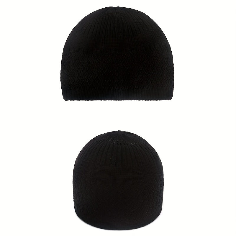 Unisex Ribbed Knitted Beanie Solid Wavy Striped Warm Knit Hat