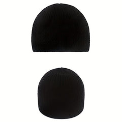 Unisex Ribbed Knitted Beanie Solid Wavy Striped Warm Knit Hat