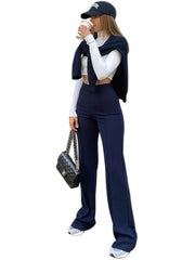 High Waist Elastic Wide Leg Pants Slim Fit Long Length