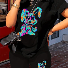Cartoon Print Two Piece Outfit Short Sleeve T Shirt & Shorts