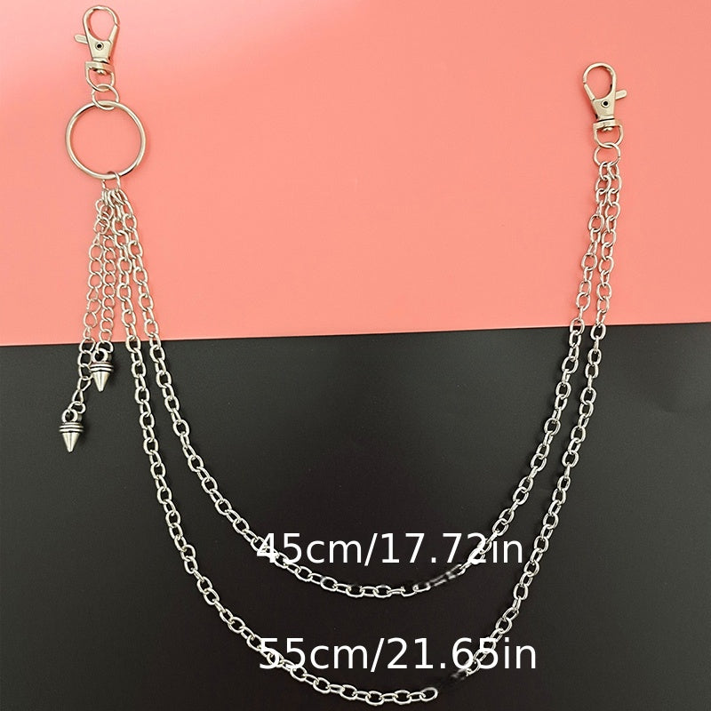 Alloy Silver Grey Keychains Chain Punk Star Rivets Skull Accessories Rock