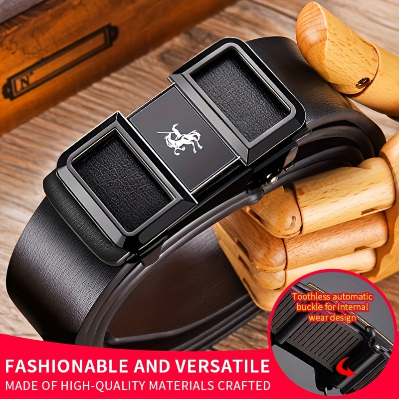 Men's PU Leather Belt with Automatic Buckle for Casual Jeans Suit Pants