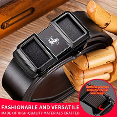 Men's PU Leather Belt with Automatic Buckle for Casual Jeans Suit Pants