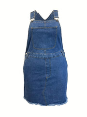 Preppy Denim Dress Women's Plus Solid Raw Trim