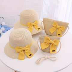 Children's Sun Hat and Bag Set - Straw Hat, Coin Purse, Beach Hat, Messenger Bag