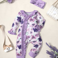 2pcs Baby Girls Floral Romper & Headband Set Clothes
