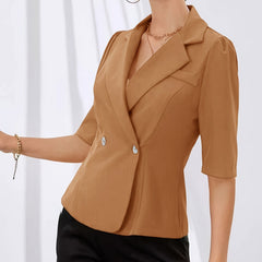 Short Sleeve Lapel Blazer Solid Open Front Women's Outerwear