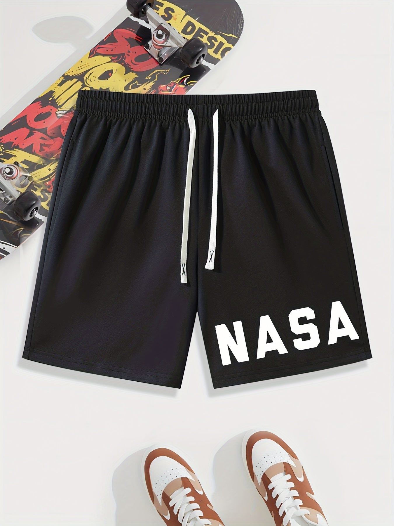 NASA Print Men's Drawstring Waistband Shorts Summer Clothing