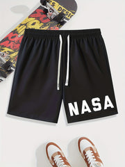 NASA Print Men's Drawstring Waistband Shorts Summer Clothing
