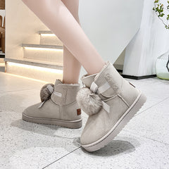 Plush Snow Boots Round Toe Bowknot Ankle Boots Women's Footwear