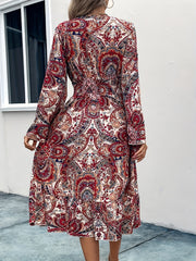 Boho Dress Paisley Floral Print V Neck Maxi Dress