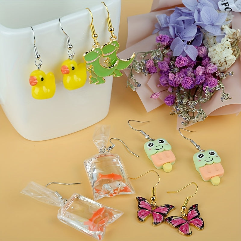5 Pairs Girls Animal Drop Earrings for Party Birthday Gift