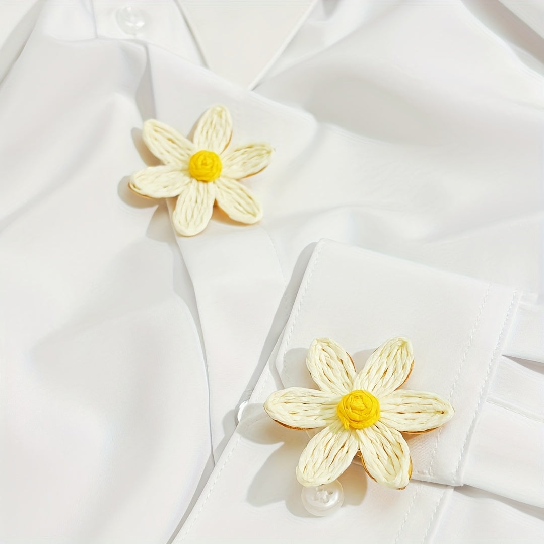 Flower Shirt Button Set - No Sewing Required - Brass Base Decorative Buttons