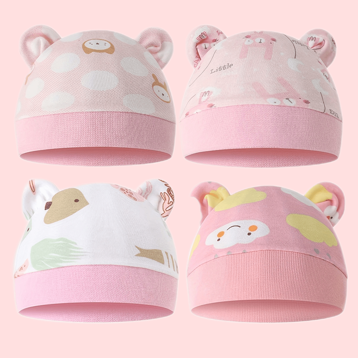 4 Pack Cartoon Ear Hats for Babies & Kids Soft & Breathable Comfort