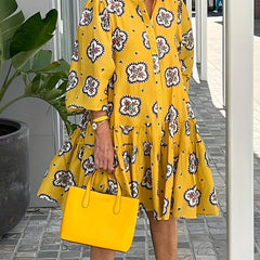 Tribal Print Puff Sleeve Smock Dress