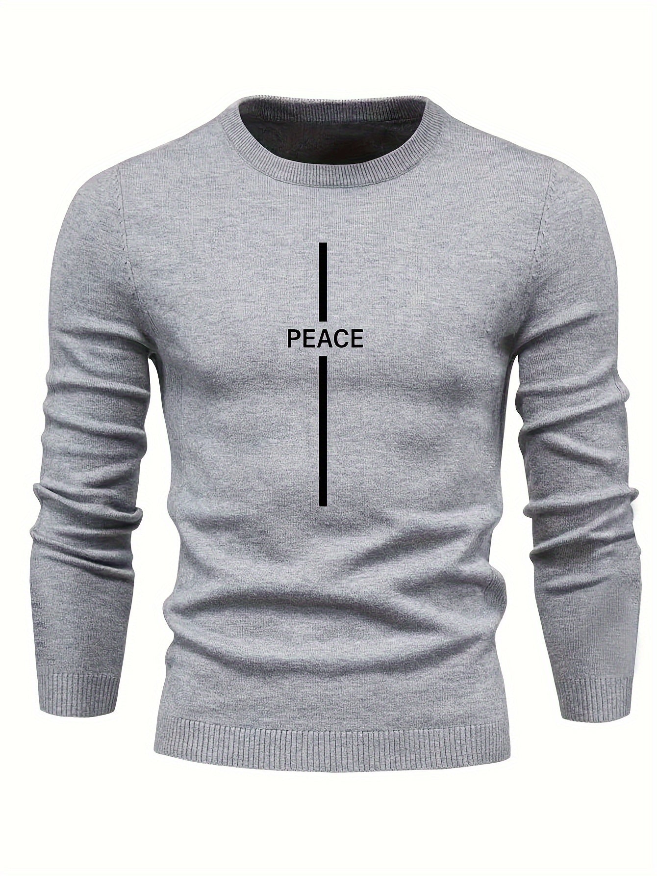 Men's Letter Print Knitted Sweater Active Mid Stretch Slim Fit Warm Pullover