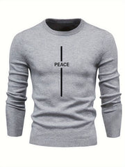 Men's Letter Print Knitted Sweater Active Mid Stretch Slim Fit Warm Pullover
